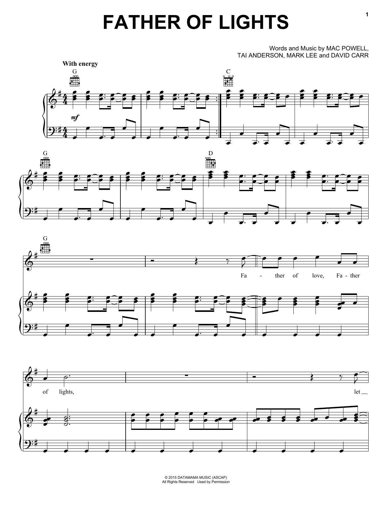 Third Day Father Of Lights Sheet Music Notes & Chords for Piano, Vocal & Guitar (Right-Hand Melody) - Download or Print PDF