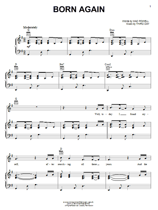 Third Day featuring Lacey Mosley Born Again Sheet Music Notes & Chords for Piano, Vocal & Guitar (Right-Hand Melody) - Download or Print PDF Third Day featuring Lacey Mosley Born Again Sheet Music Notes & Chords for Piano, Vocal & Guitar (Right-Hand Melody) - Download or Print PDF