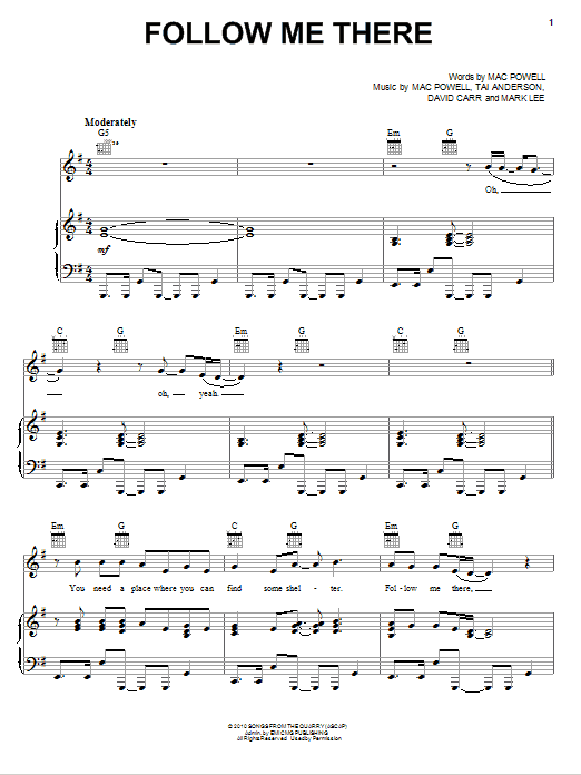 Third Day Follow Me There Sheet Music Notes & Chords for Piano, Vocal & Guitar (Right-Hand Melody) - Download or Print PDF