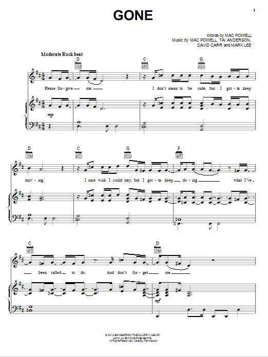 Third Day Gone Sheet Music Notes & Chords for Piano, Vocal & Guitar (Right-Hand Melody) - Download or Print PDF Third Day Gone Sheet Music Notes & Chords for Piano, Vocal & Guitar (Right-Hand Melody) - Download or Print PDF