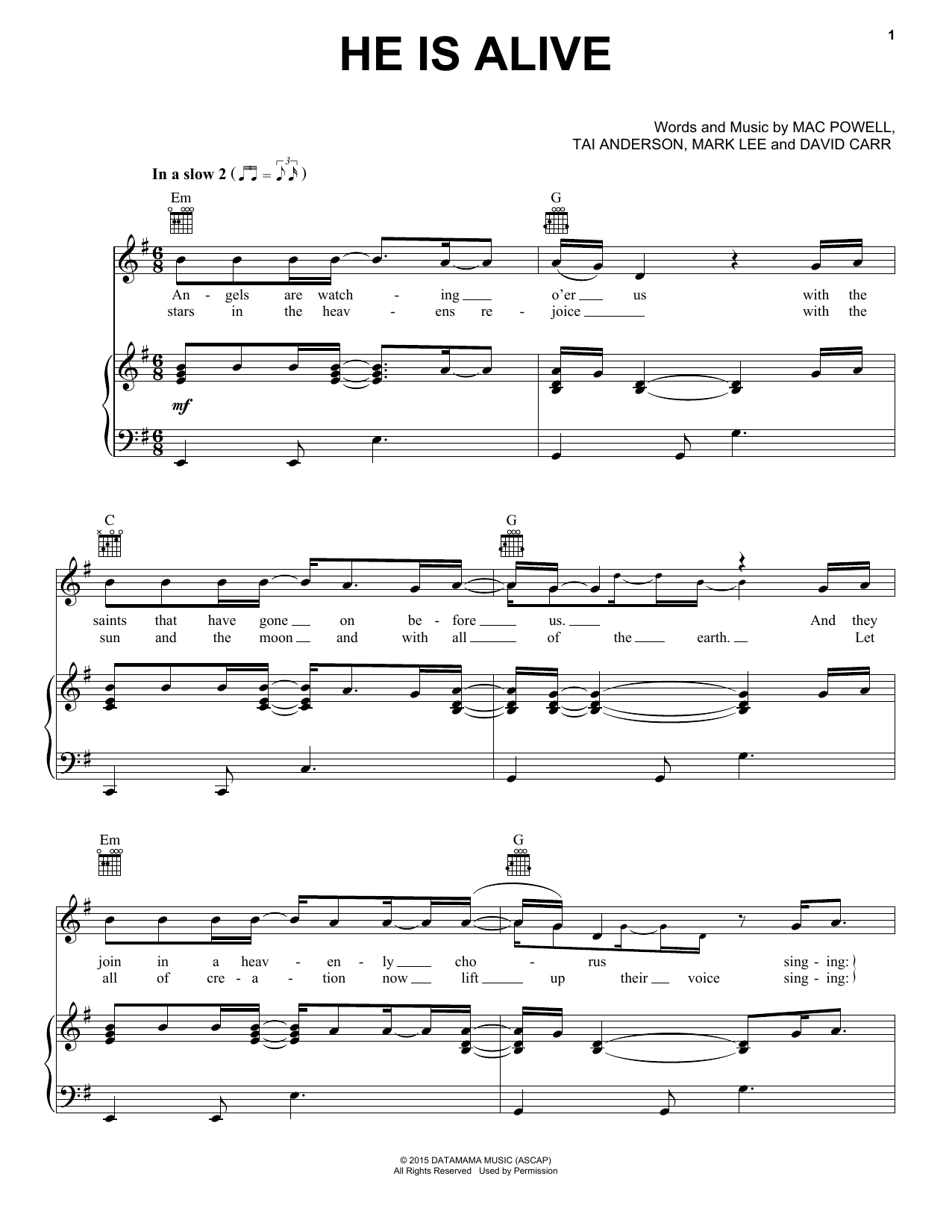 Third Day He Is Alive Sheet Music Notes & Chords for Piano, Vocal & Guitar (Right-Hand Melody) - Download or Print PDF