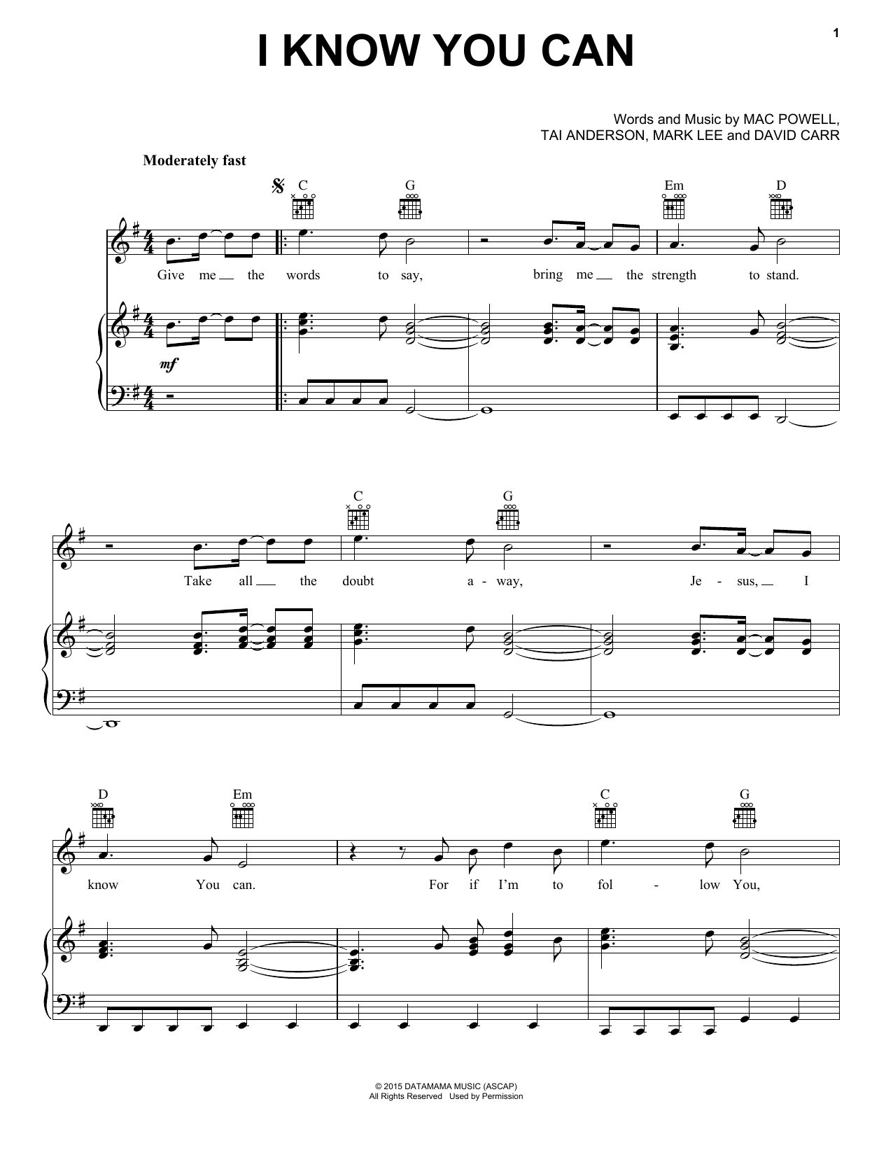 Third Day I Know You Can Sheet Music Notes & Chords for Piano, Vocal & Guitar (Right-Hand Melody) - Download or Print PDF