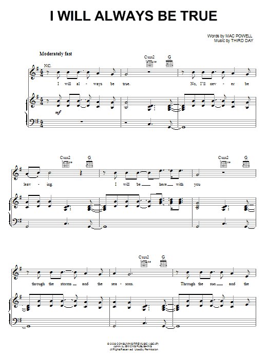Third Day I Will Always Be True Sheet Music Notes & Chords for Piano, Vocal & Guitar (Right-Hand Melody) - Download or Print PDF Third Day I Will Always Be True Sheet Music Notes & Chords for Piano, Vocal & Guitar (Right-Hand Melody) - Download or Print PDF