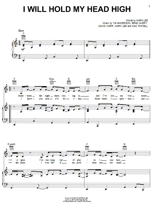 Third Day I Will Hold My Head High Sheet Music Notes & Chords for Piano, Vocal & Guitar (Right-Hand Melody) - Download or Print PDF