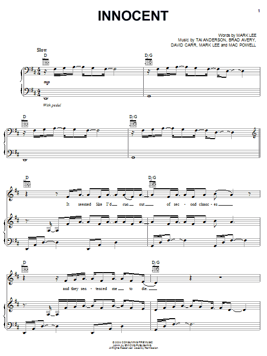 Third Day Innocent Sheet Music Notes & Chords for Piano, Vocal & Guitar (Right-Hand Melody) - Download or Print PDF