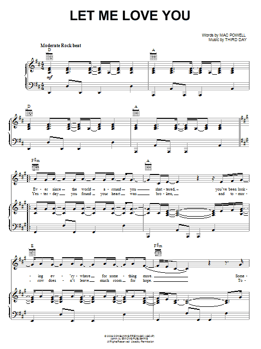 Third Day Let Me Love You Sheet Music Notes & Chords for Piano, Vocal & Guitar (Right-Hand Melody) - Download or Print PDF Third Day Let Me Love You Sheet Music Notes & Chords for Piano, Vocal & Guitar (Right-Hand Melody) - Download or Print PDF