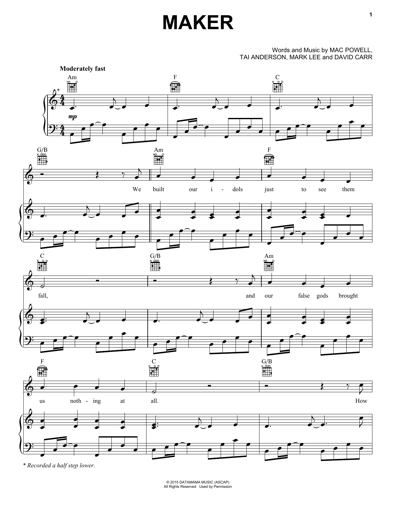 Third Day Maker Sheet Music Notes & Chords for Piano, Vocal & Guitar (Right-Hand Melody) - Download or Print PDF