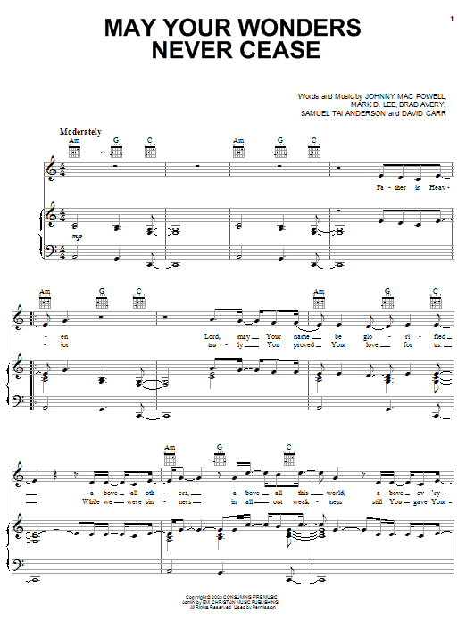 Third Day May Wonders Never Cease Sheet Music Notes & Chords for Piano, Vocal & Guitar (Right-Hand Melody) - Download or Print PDF