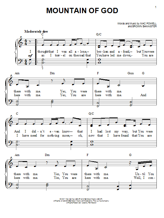Third Day Mountain of God Sheet Music Notes & Chords for Easy Piano - Download or Print PDF