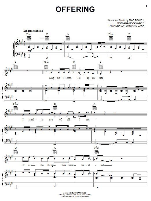 Third Day Offering Sheet Music Notes & Chords for Piano, Vocal & Guitar (Right-Hand Melody) - Download or Print PDF