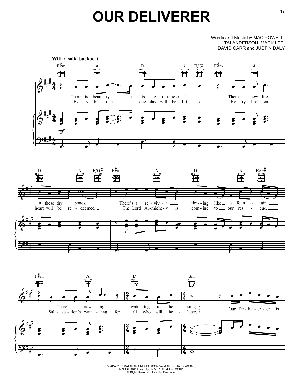 Third Day Our Deliverer Sheet Music Notes & Chords for Piano, Vocal & Guitar (Right-Hand Melody) - Download or Print PDF
