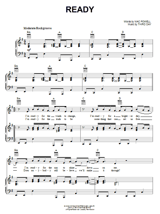 Third Day Ready Sheet Music Notes & Chords for Piano, Vocal & Guitar (Right-Hand Melody) - Download or Print PDF Third Day Ready Sheet Music Notes & Chords for Piano, Vocal & Guitar (Right-Hand Melody) - Download or Print PDF
