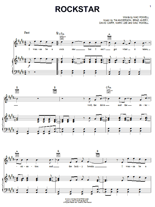 Third Day RockStar Sheet Music Notes & Chords for Piano, Vocal & Guitar (Right-Hand Melody) - Download or Print PDF Third Day RockStar Sheet Music Notes & Chords for Piano, Vocal & Guitar (Right-Hand Melody) - Download or Print PDF
