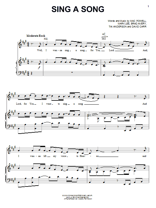 Third Day Sing A Song Sheet Music Notes & Chords for Piano, Vocal & Guitar (Right-Hand Melody) - Download or Print PDF Third Day Sing A Song Sheet Music Notes & Chords for Piano, Vocal & Guitar (Right-Hand Melody) - Download or Print PDF