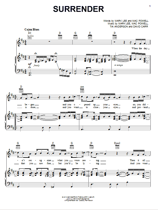 Third Day Surrender Sheet Music Notes & Chords for Piano, Vocal & Guitar (Right-Hand Melody) - Download or Print PDF Third Day Surrender Sheet Music Notes & Chords for Piano, Vocal & Guitar (Right-Hand Melody) - Download or Print PDF
