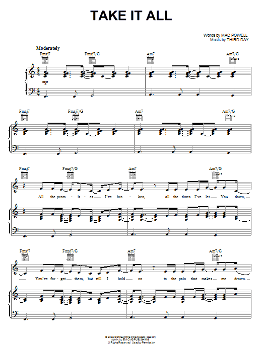 Third Day Take It All Sheet Music Notes & Chords for Piano, Vocal & Guitar (Right-Hand Melody) - Download or Print PDF