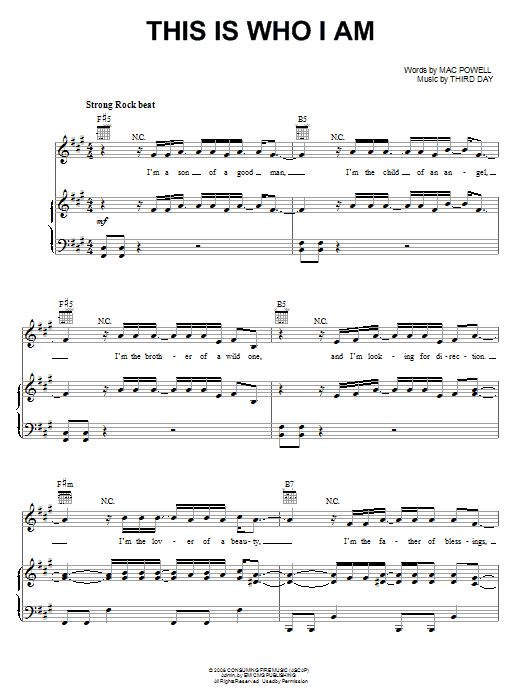 Third Day This Is Who I Am Sheet Music Notes & Chords for Piano, Vocal & Guitar (Right-Hand Melody) - Download or Print PDF