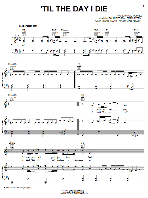 Third Day 'Til The Day I Die Sheet Music Notes & Chords for Piano, Vocal & Guitar (Right-Hand Melody) - Download or Print PDF