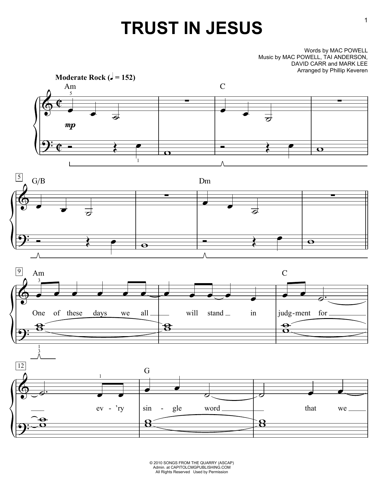 Phillip Keveren Trust In Jesus Sheet Music Notes & Chords for Easy Piano - Download or Print PDF