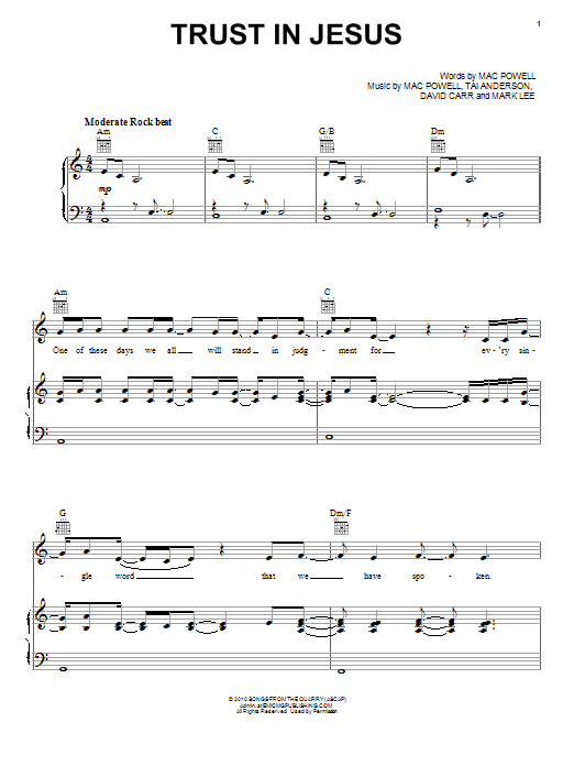 Third Day Trust In Jesus Sheet Music Notes & Chords for Piano, Vocal & Guitar (Right-Hand Melody) - Download or Print PDF