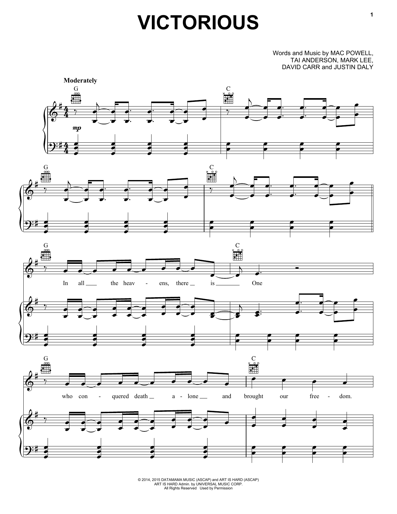 Third Day Victorious Sheet Music Notes & Chords for Piano, Vocal & Guitar (Right-Hand Melody) - Download or Print PDF