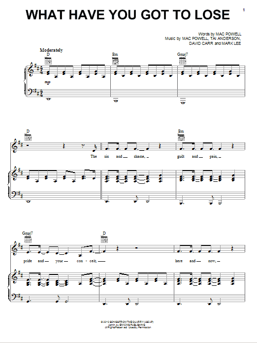 Third Day What Have You Got To Lose Sheet Music Notes & Chords for Piano, Vocal & Guitar (Right-Hand Melody) - Download or Print PDF