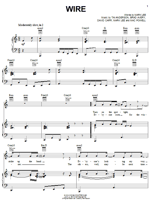 Third Day Wire Sheet Music Notes & Chords for Piano, Vocal & Guitar (Right-Hand Melody) - Download or Print PDF