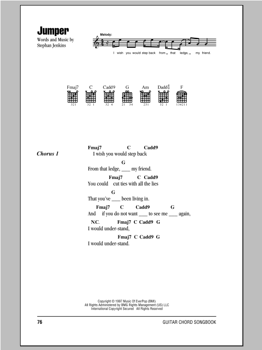 Third Eye Blind Jumper Sheet Music Notes & Chords for Guitar Lead Sheet - Download or Print PDF