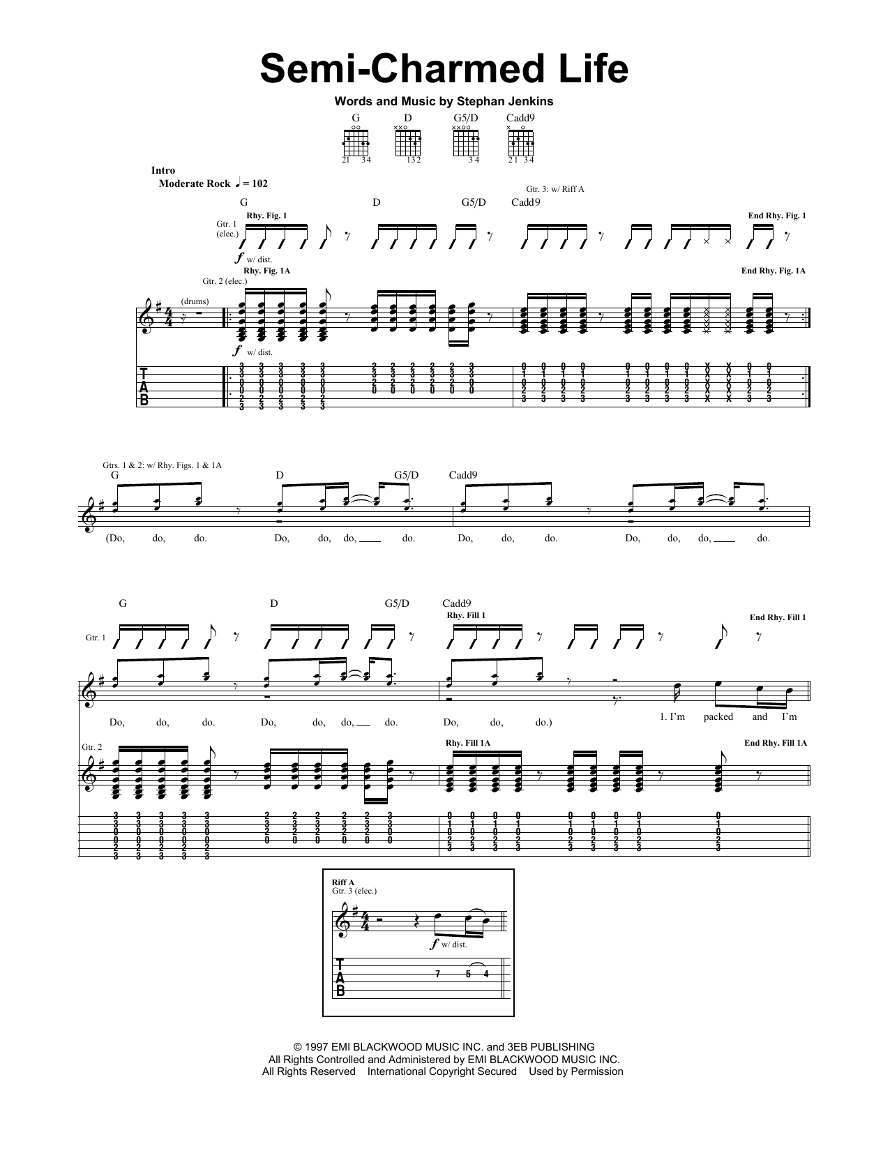 Third Eye Blind Semi-Charmed Life Sheet Music Notes & Chords for Lyrics & Chords - Download or Print PDF