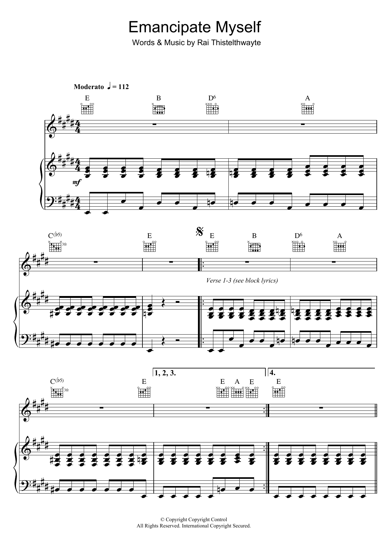 Thirsty Merc Emancipate Myself Sheet Music Notes & Chords for Piano, Vocal & Guitar - Download or Print PDF