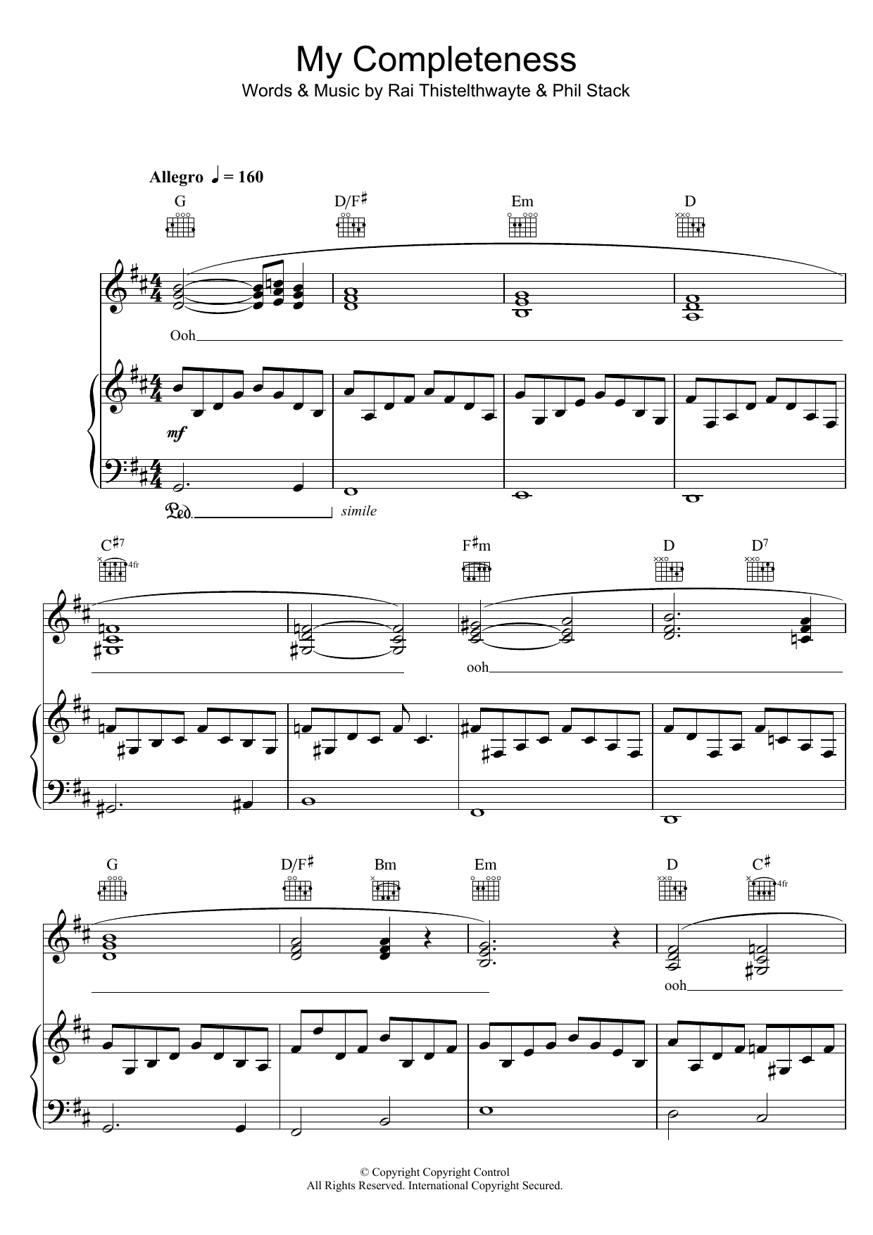 Thirsty Merc My Completeness Sheet Music Notes & Chords for Piano, Vocal & Guitar (Right-Hand Melody) - Download or Print PDF