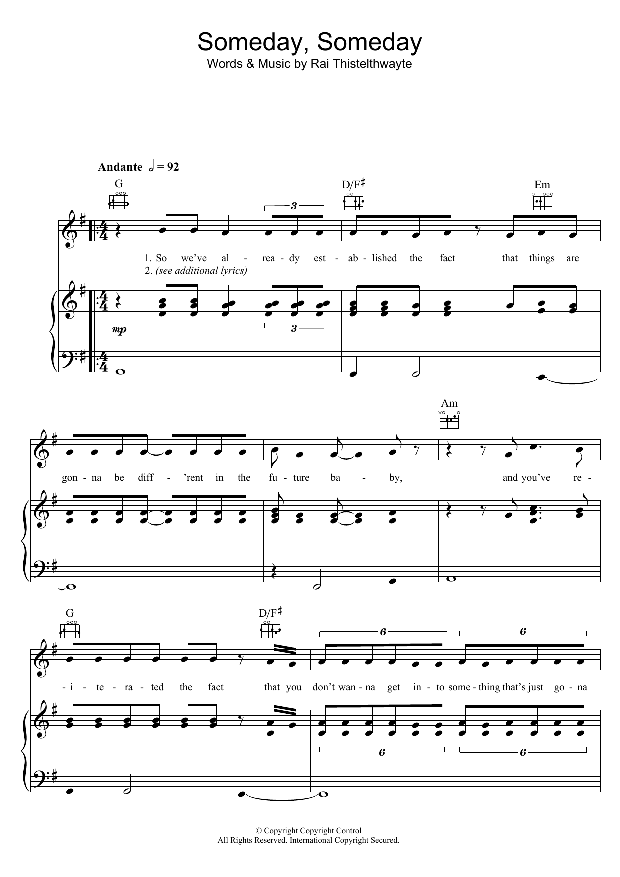 Thirsty Merc Someday, Someday Sheet Music Notes & Chords for Piano, Vocal & Guitar (Right-Hand Melody) - Download or Print PDF