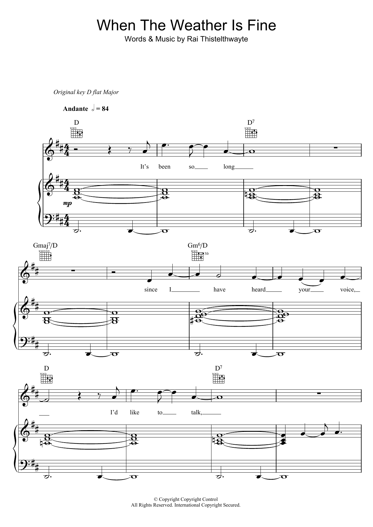 Thirsty Merc When The Weather Is Fine Sheet Music Notes & Chords for Piano, Vocal & Guitar - Download or Print PDF