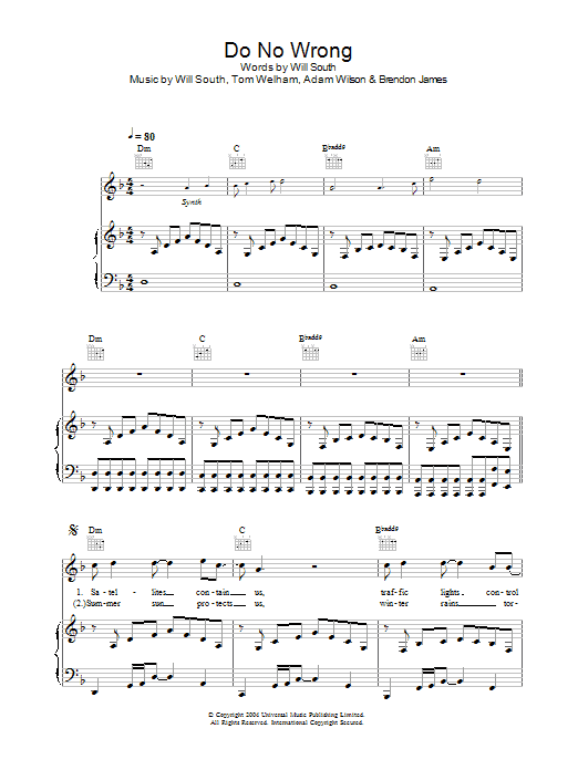 Thirteen Senses Do No Wrong Sheet Music Notes & Chords for Piano, Vocal & Guitar - Download or Print PDF