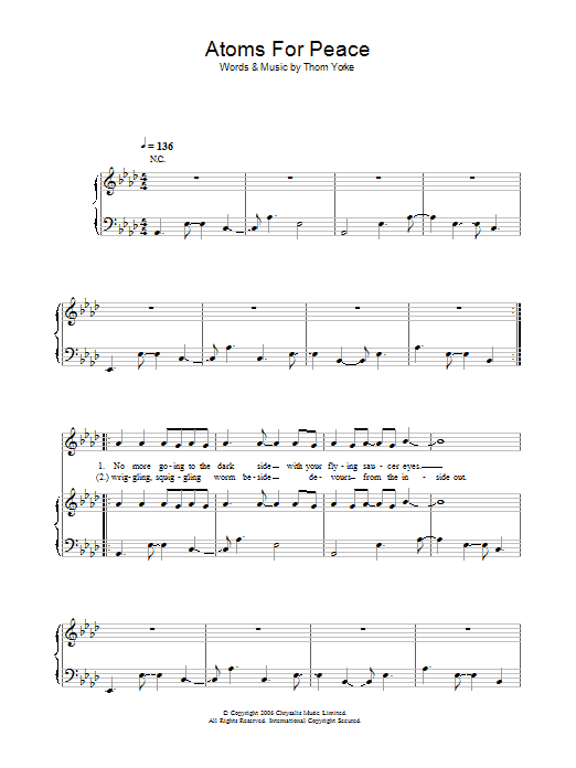 Thom Yorke Atoms For Peace Sheet Music Notes & Chords for Piano, Vocal & Guitar (Right-Hand Melody) - Download or Print PDF