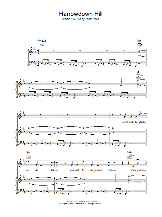 Thom Yorke Harrowdown Hill Sheet Music Notes & Chords for Piano, Vocal & Guitar - Download or Print PDF