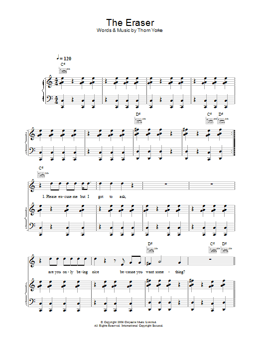 Thom Yorke The Eraser Sheet Music Notes & Chords for Piano, Vocal & Guitar - Download or Print PDF