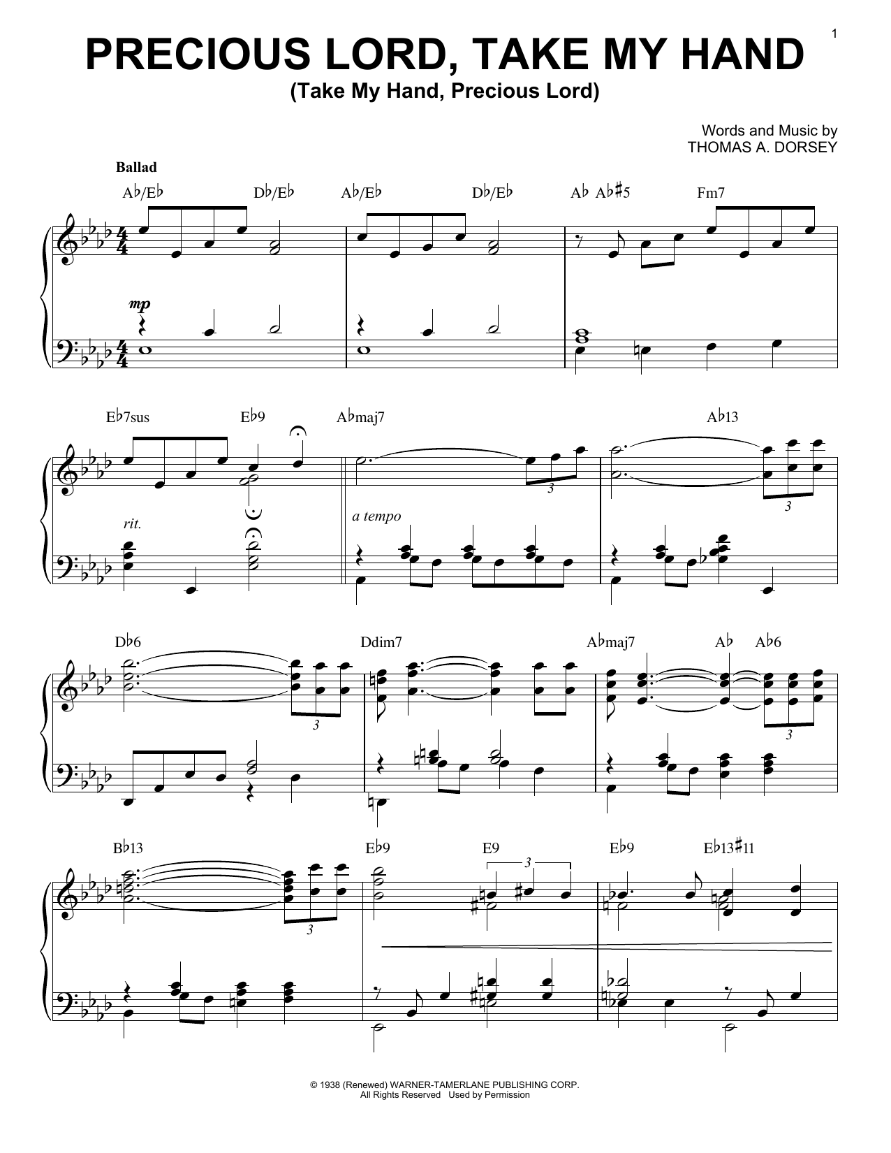 Thomas A. Dorsey Precious Lord, Take My Hand (Take My Hand, Precious Lord) [Jazz version] (arr. Brent Edstrom) Sheet Music Notes & Chords for Piano - Download or Print PDF