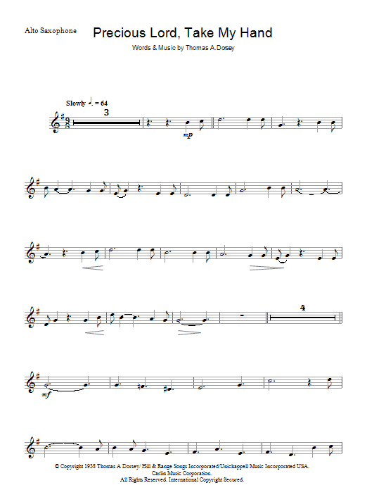 Thomas A. Dorsey Precious Lord, Take My Hand (Take My Hand, Precious Lord) Sheet Music Notes & Chords for Alto Saxophone - Download or Print PDF