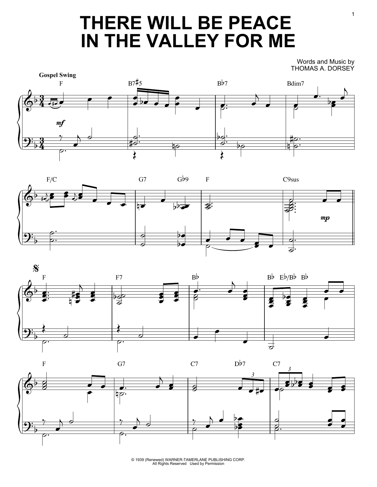 Thomas A. Dorsey There Will Be Peace In The Valley For Me [Jazz version] (arr. Brent Edstrom) Sheet Music Notes & Chords for Piano - Download or Print PDF