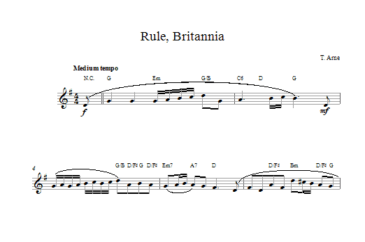 Thomas Arne Rule Britannia Sheet Music Notes & Chords for Melody Line & Chords - Download or Print PDF