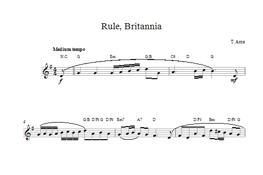 Thomas Arne Rule Britannia sheet music notes and chords. Download Printable PDF.
