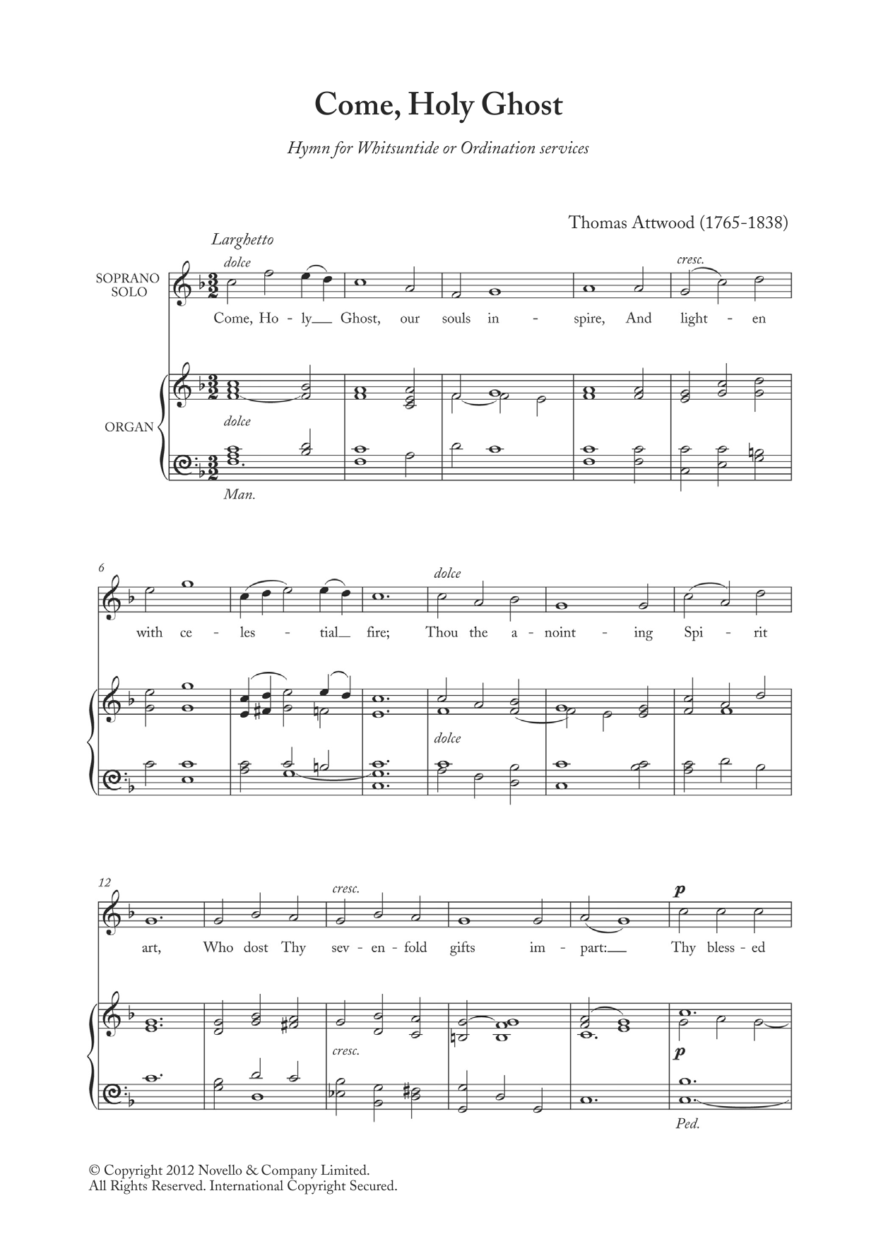 Thomas Attwood Come, Holy Ghost Sheet Music Notes & Chords for Choir - Download or Print PDF