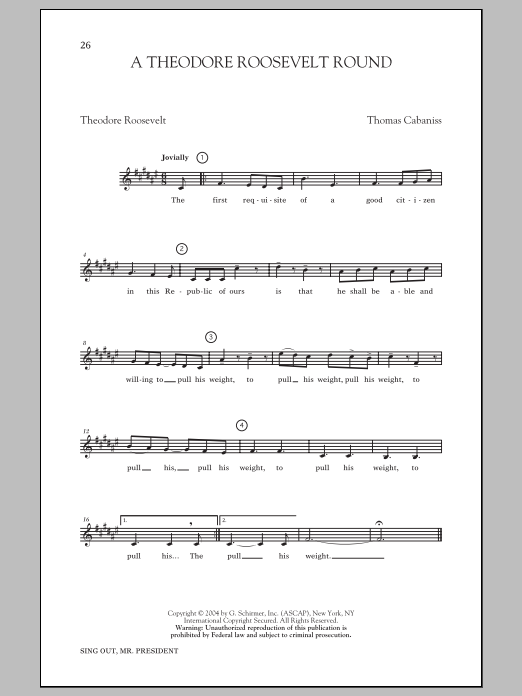 Thomas Cabaniss A Theodore Roosevelt Round Sheet Music Notes & Chords for Unison Choral - Download or Print PDF