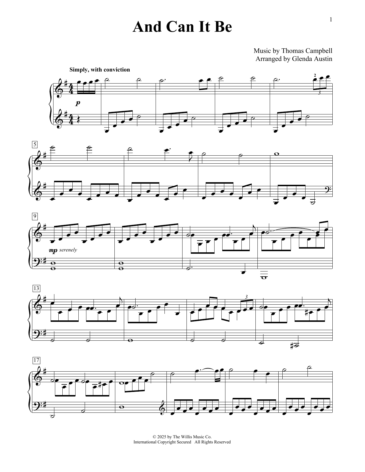 Thomas Campbell And Can It Be That I Should Gain (arr. Glenda Austin) Sheet Music Notes & Chords for Educational Piano - Download or Print PDF