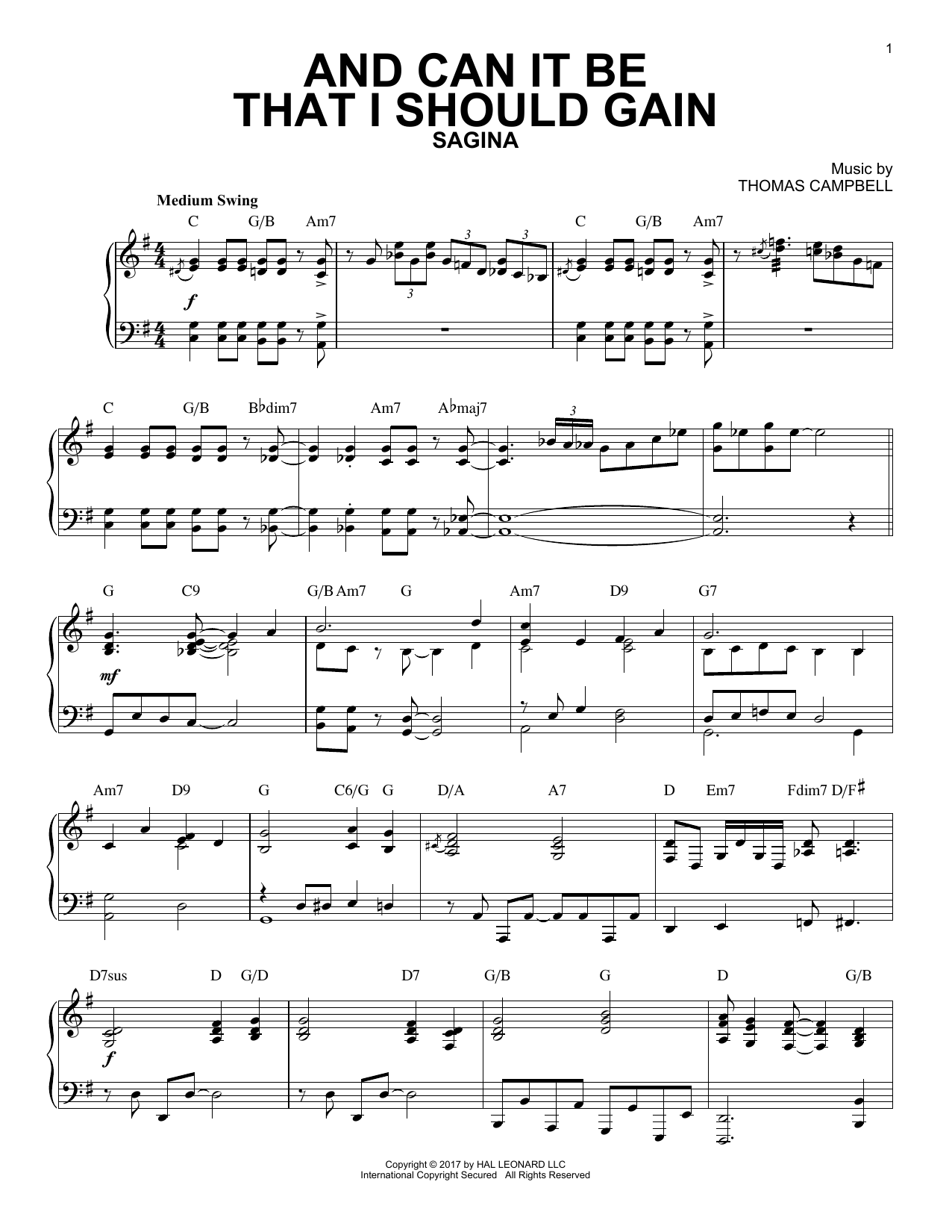 Thomas Campbell And Can It Be That I Should Gain [Jazz version] Sheet Music Notes & Chords for Piano - Download or Print PDF