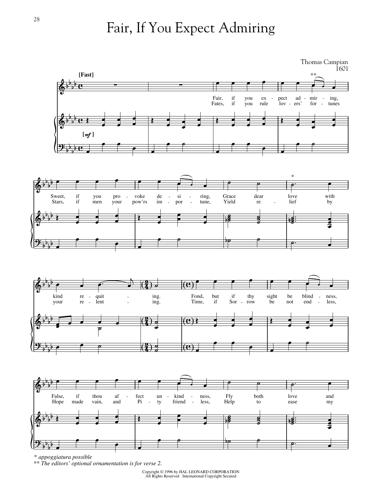 Thomas Campian Fair, If You Expect Admiring Sheet Music Notes & Chords for Piano & Vocal - Download or Print PDF