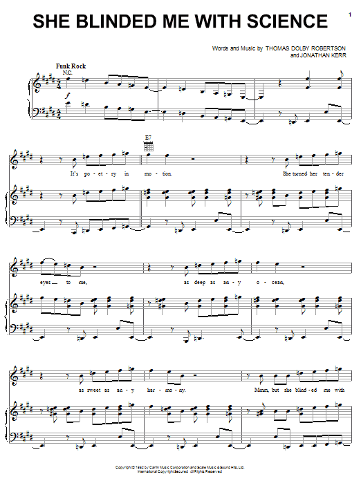 Thomas Dolby She Blinded Me With Science Sheet Music Notes & Chords for Melody Line, Lyrics & Chords - Download or Print PDF