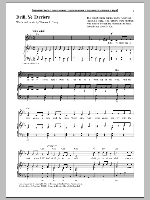 Thomas F. Casey Drill, Ye Tarriers Sheet Music Notes & Chords for Piano Solo - Download or Print PDF