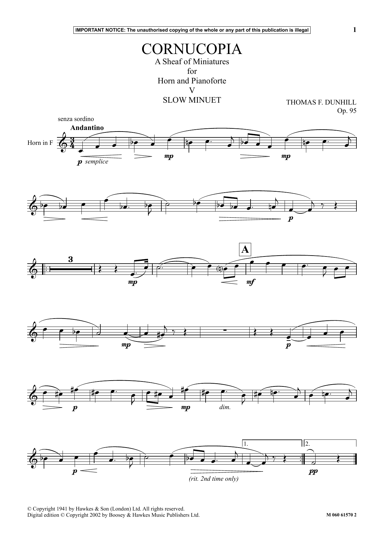 Thomas F. Dunhill Cornucopia: A Sheaf Of Miniatures For Horn And Pianoforte (V) Sheet Music Notes & Chords for Instrumental Solo - Download or Print PDF